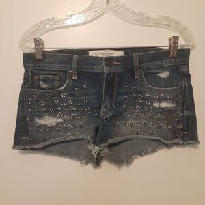 Aeropostale Size 0 Women’s Shorty Blue Denim Distressed ROLLED CUFF Jean Shorts